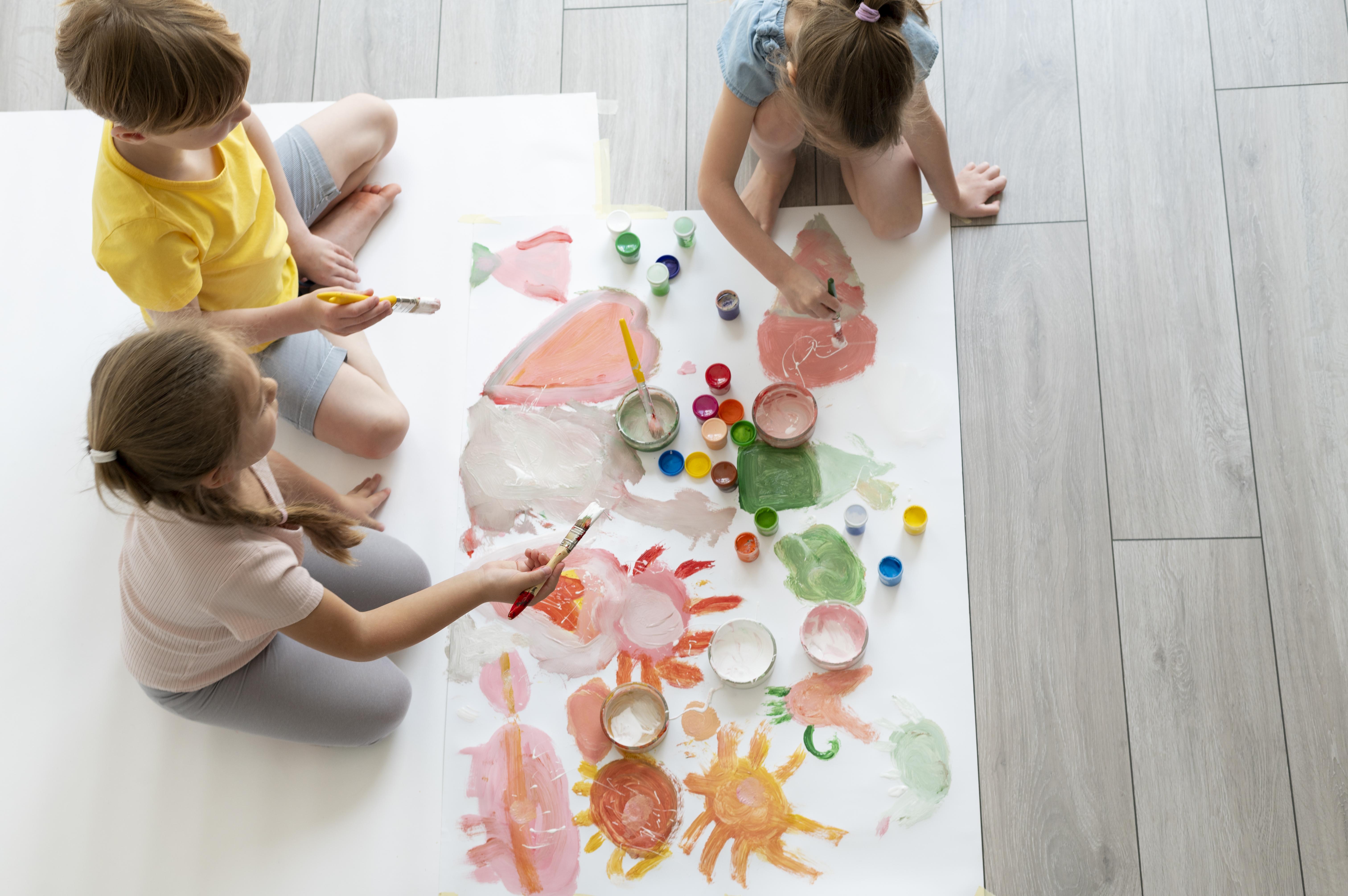 Kids painting together
