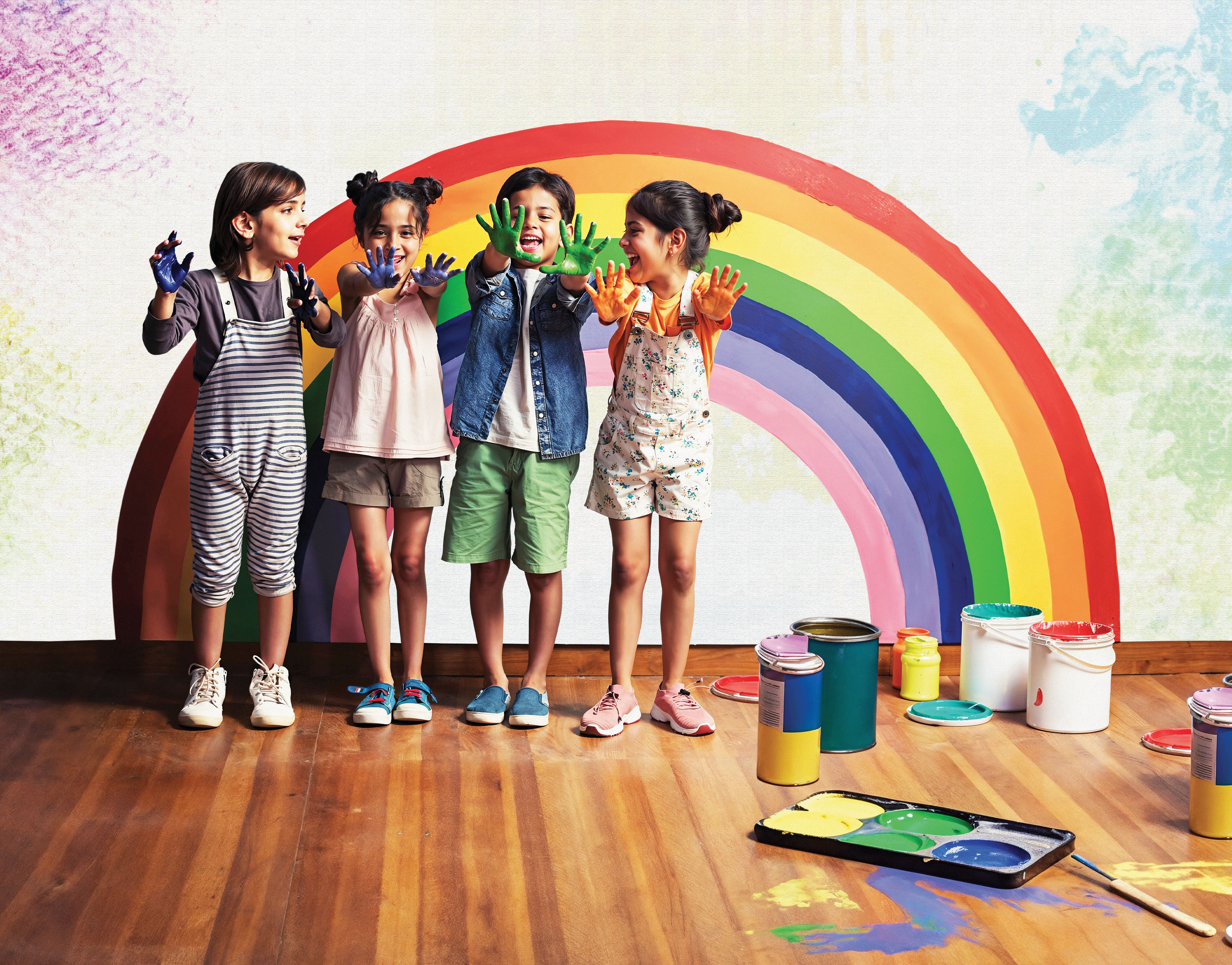 Children happily painting and expressing creativity